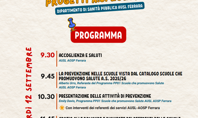 PRESENTAZIONE CATALOGO SCUOLE CHE PROMUOVONO SALUTE A.S.2025/26 -12/09/2025 sala Estense FERRARA