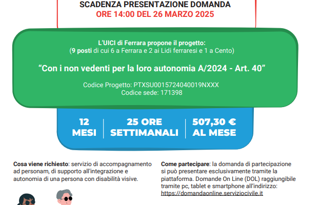 BANDO SERVIZIO CIVILE ART. 40 - Unione Italiana dei Ciechi e degli Ipovedenti - Sezione Territoriale di Ferrara - ETS