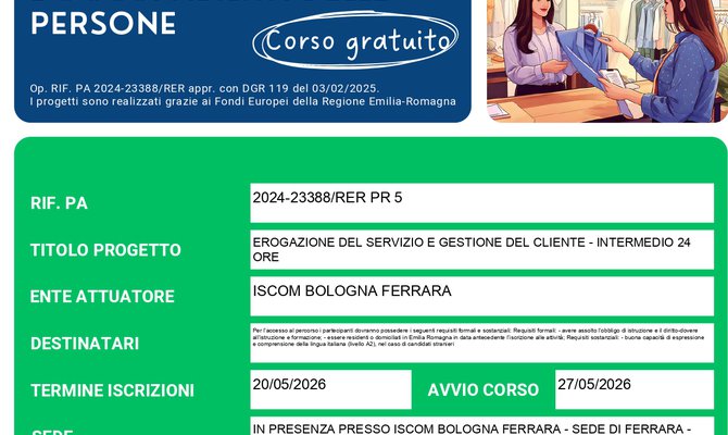 Corso gratuito: “Erogazione del servizio e gestione del cliente – Intermedio”
