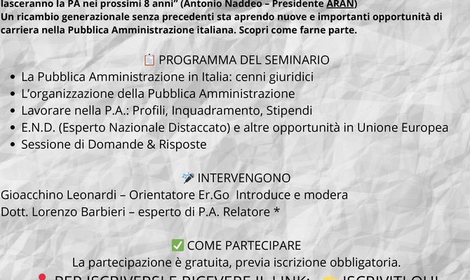  LAVORARE NELLA PUBBLICA AMMINISTRAZIONE - Er.Go